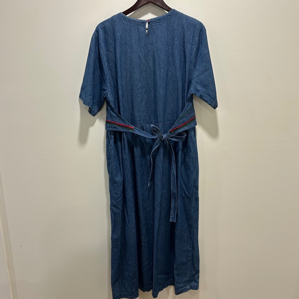 vintage 90s Friday Wear denim maxi dress with an embroidered vest size 16 - Picture 2 of 4